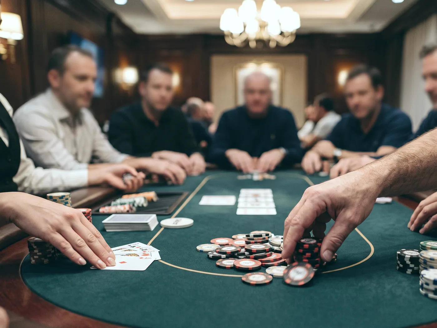A hand of five hundred dealt across the felt at a Paperbark House card table