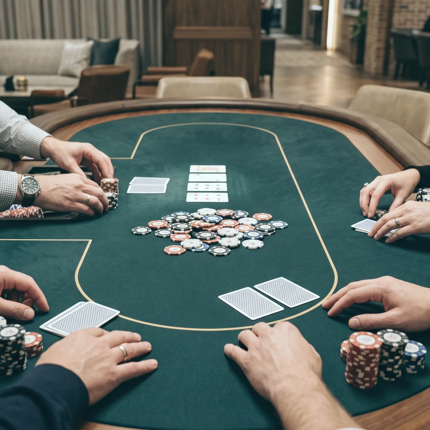 A stack of scoring chips on the felt at Paperbark House, worth points only